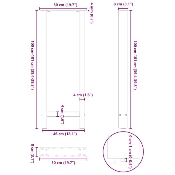 Barbordsben svarta 2 st 50x(100-101) cm stål