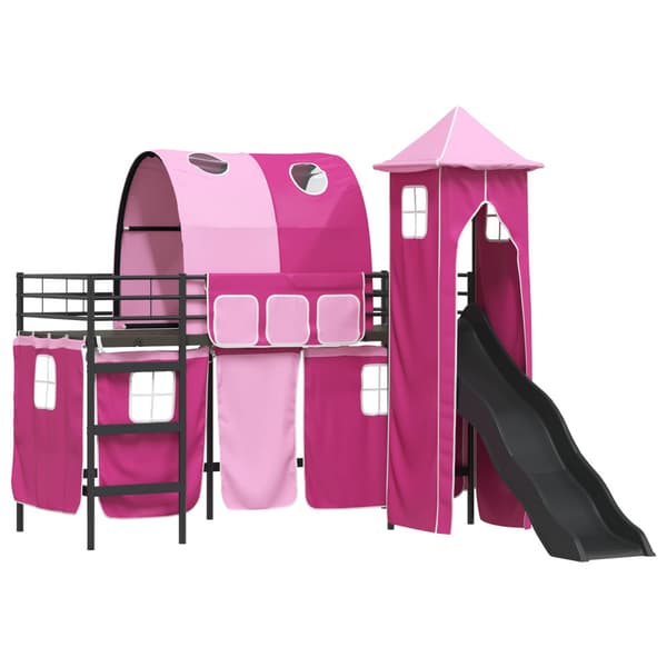 Barns loft sängram Svart och Rosa 90 x 190 cm Metall