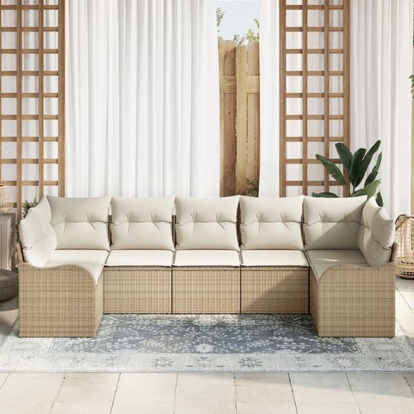 Trädgårdsoffset med lagring 7 pcs Beige och vit Poly rattan