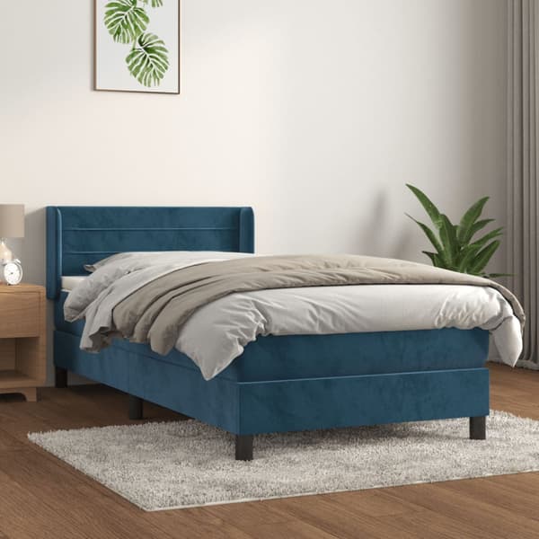 Ramsäng med madrass mörkblå 80x200 cm sammet