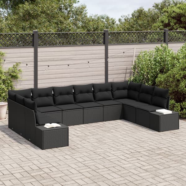 Trädgårdsoffset med kudde 10 pcs Svart Polyrattan