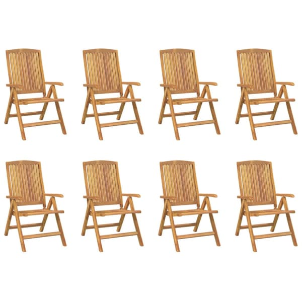 Fällbara fåtöljer med dynor, 8 st, massivt trä, teak
