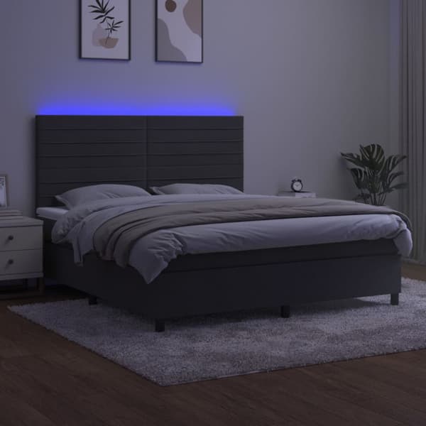 Ramsäng med madrass & LED mörkgrå 160x200 cm sammet