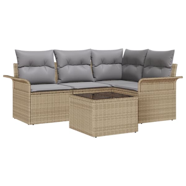 Trädgårdsoffset med kudde 5 pcs Beige konstrotting