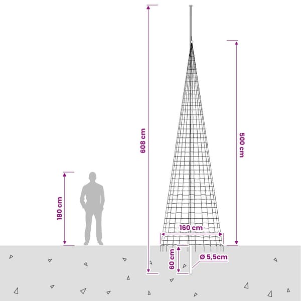 Julgransbelysning med markspett och flaggstång 500 cm