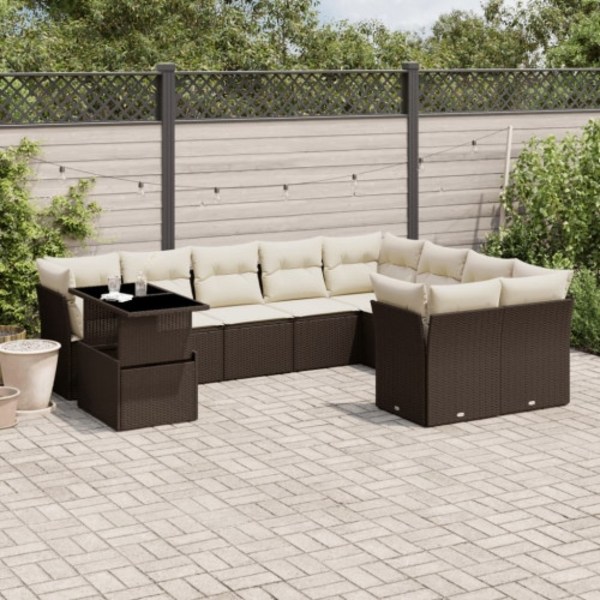 Loungegrupp 10 delar med brun dynor konstrotting