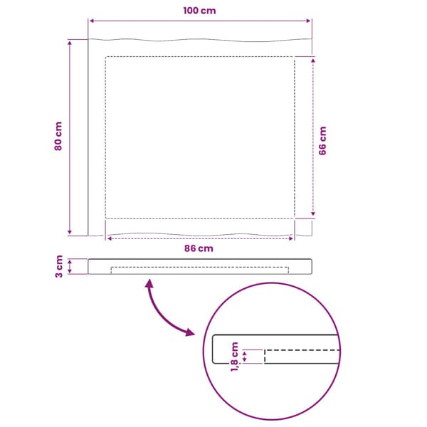 Rektangulärt Bordsskiva 100 x 80 x 3 cm Rektangulär