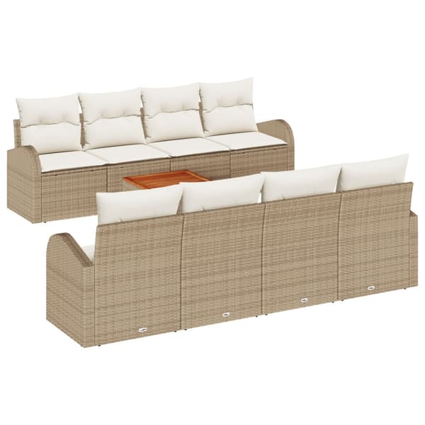 Trädgårdsoffset med kudde 9 pcs Beige konstrotting