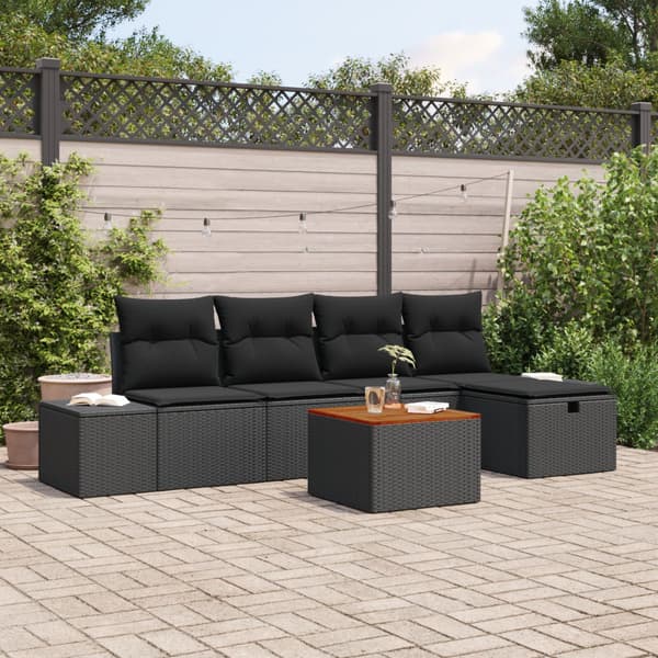 Trädgårdsoffset 6 st Svart Poly rattan