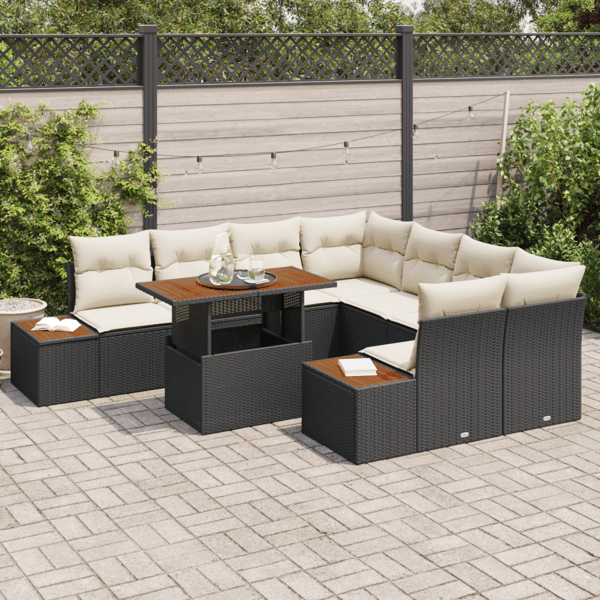 Trädgårdsoffset med lagring 9 pcs Svart Poly rattan