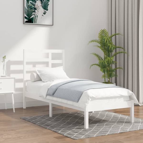Sängram vit massivt trä 90x200 cm