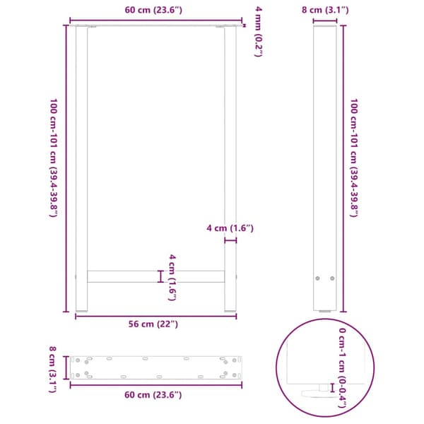 Barbordsben antracit 2 st 60x(100-101) cm stål