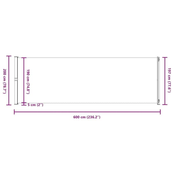 Infällbar sidomarkis 200x600 cm gräddvit