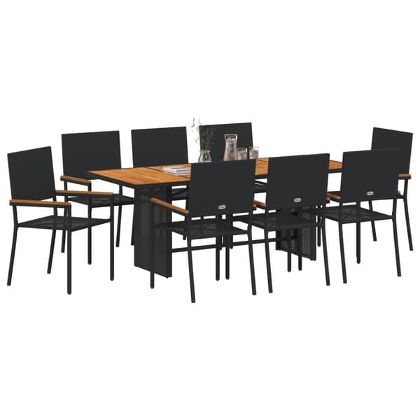 Trädgårdsmöbelset 9 pcs Svart konstrotting