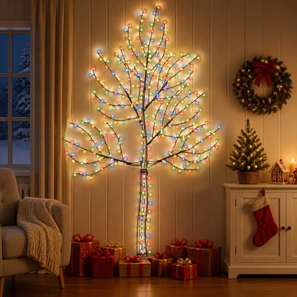 LED-julgran för vägg 210 cm 312 LED-lampor Mångfärgad Stål