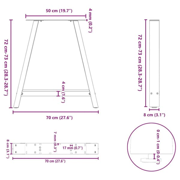 Matbordsben A-formade 2 st antracit 70x(72-73) cm stål