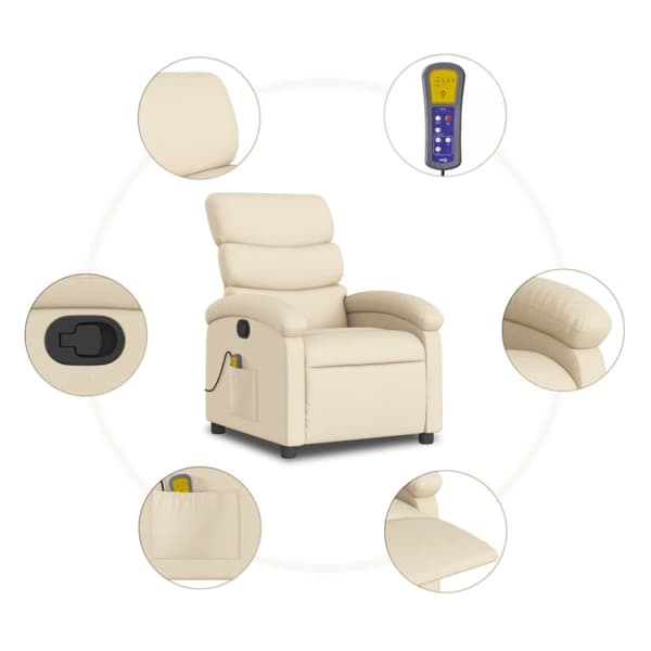 Massagefåtölj gräddvit tyg