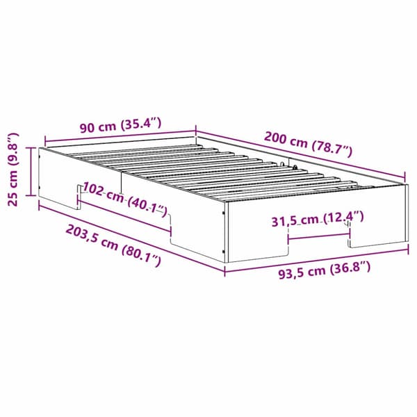 Sängram Vit 90 x 200 cm