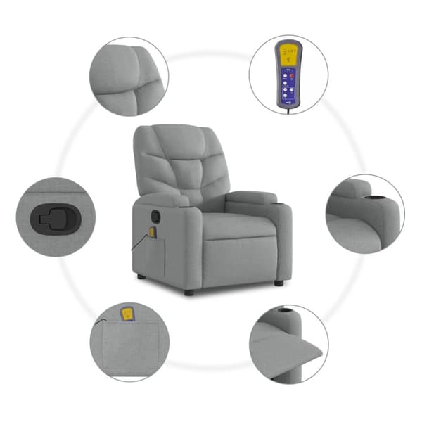 Massagefåtölj ljusgrå tyg