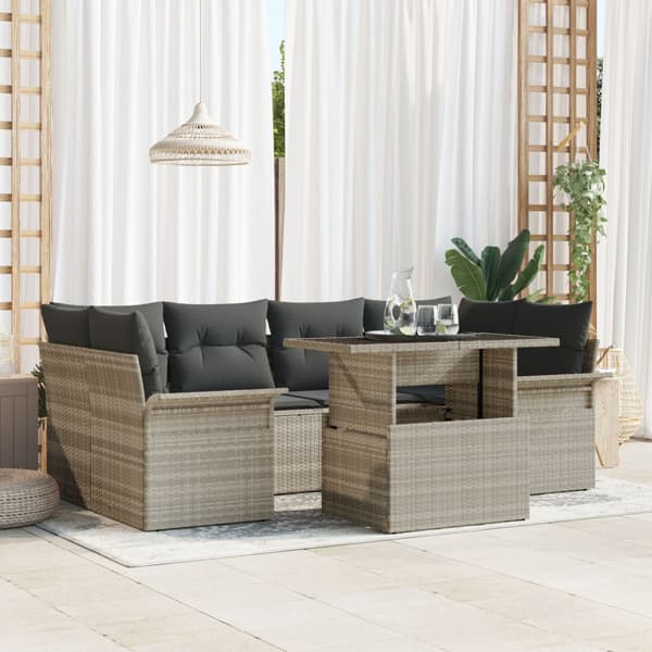 Trädgårdsoffset med kudde 7 pcs Ljusgrå Poly rattan