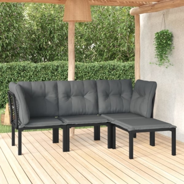 Loungegrupp 4 delar svart och grå konstrotting