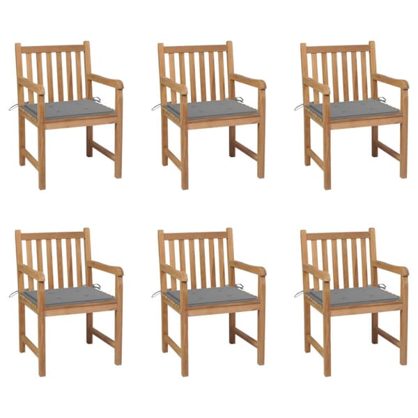Trädgårdsstolar 6 st med gråa dynor massiv teak