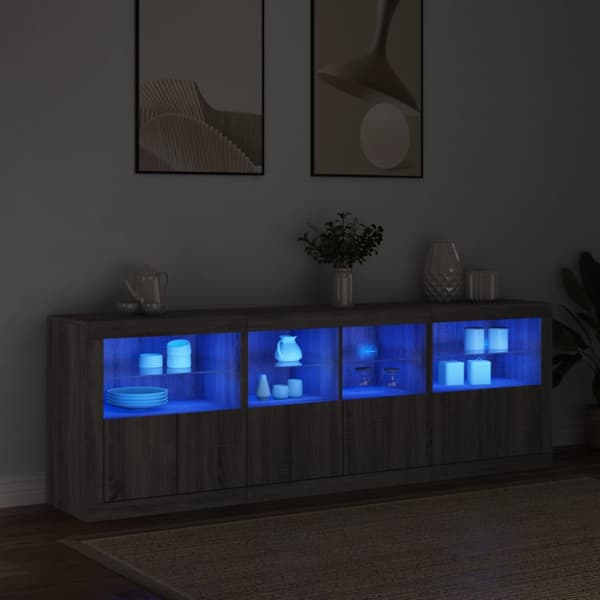 Skänk med LED-belysning grå sonoma 202x37x67 cm