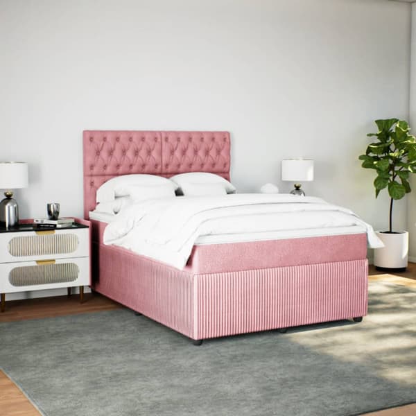 Ramsäng med madrass rosa 140x190 cm sammet