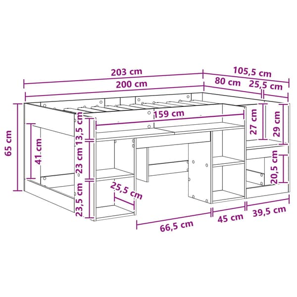 Barnsängsram med förvaring Gammalt trä 80 x 200 cm