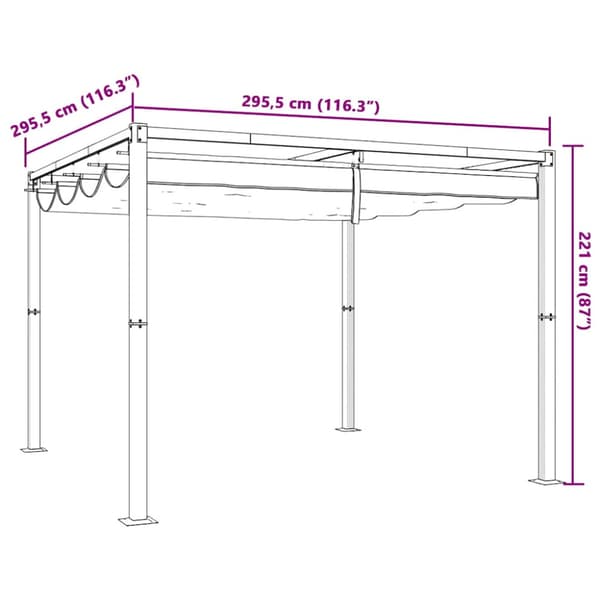 Paviljong med infällbart tak antracit 3x3 m stål