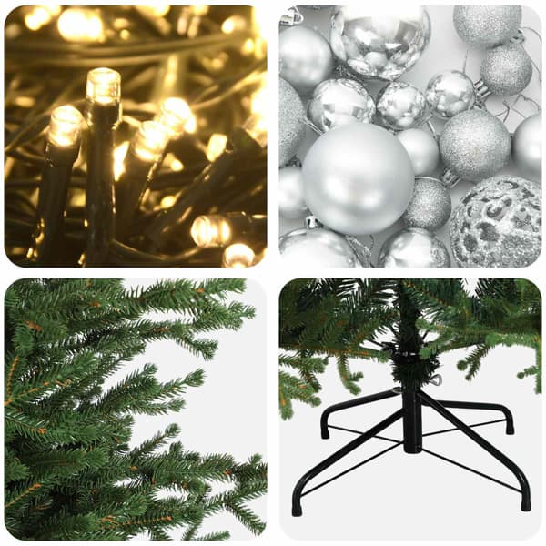 Konstgjord julgran med julkulor 120 cm 150 LED-lampor Varmvit