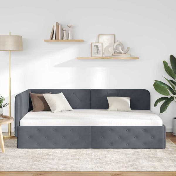 Hörn Sängram Mörkgrå 90 x 190 cm Sammet