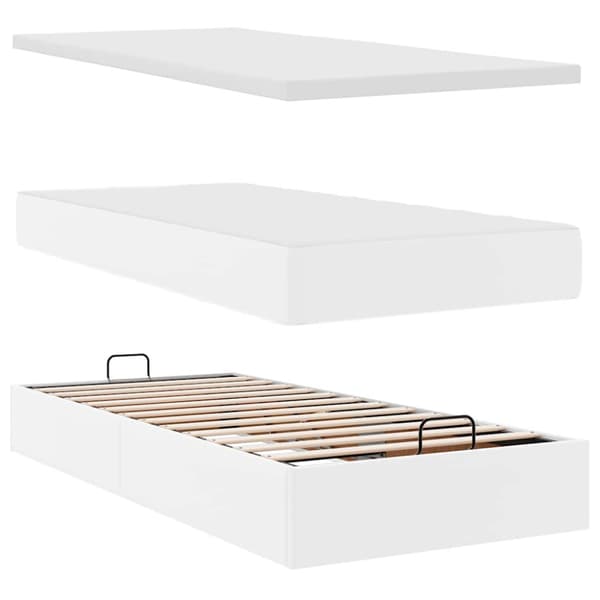 Ottoman sängram med madrasser vit 180x200 cm konstläder
