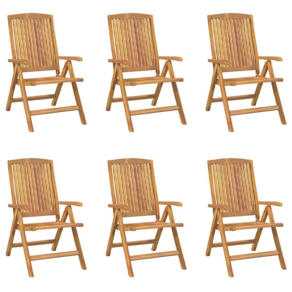 Fällbara fåtöljer med dynor, 6 st, massivt trä, teak