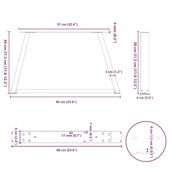 Soffbordsben V-formade 2 st svarta 60x(30-31,3) cm stål