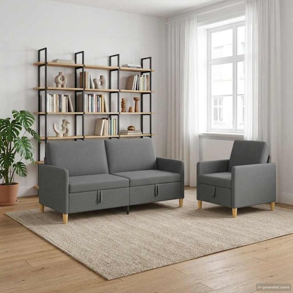 Soffgrupp med förvaring 2 pcs Mörkgrå Polyester