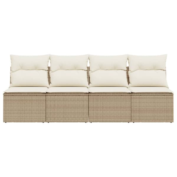 Trädgårdssoffa 4-sits med dynor konstrotting beige