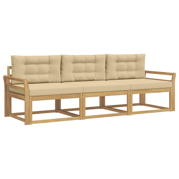 Utomhussoffset med kudde 3 pcs Vit och Beige Polyester