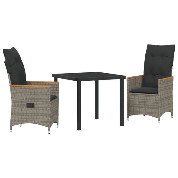Trädgårdsmöbelset med kudde 3 pcs Grå konstrotting