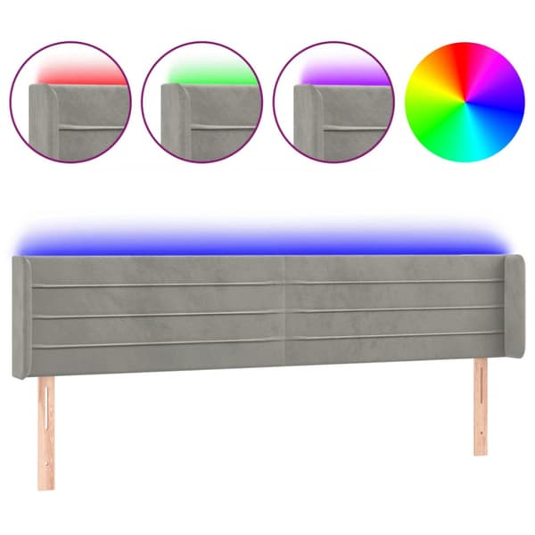 Sänggavel LED ljusgrå 203x16x78/88 cm sammet