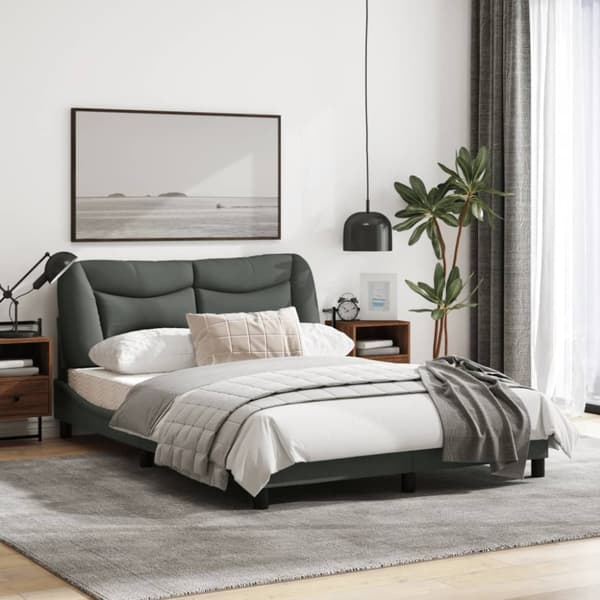 Bed Frame with LED without Mattress "Hvar" Dark Grey 140x190 cm Fabric