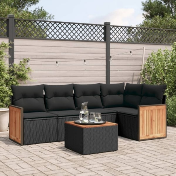 Loungegrupp med dynor 6 delar svart konstrotting