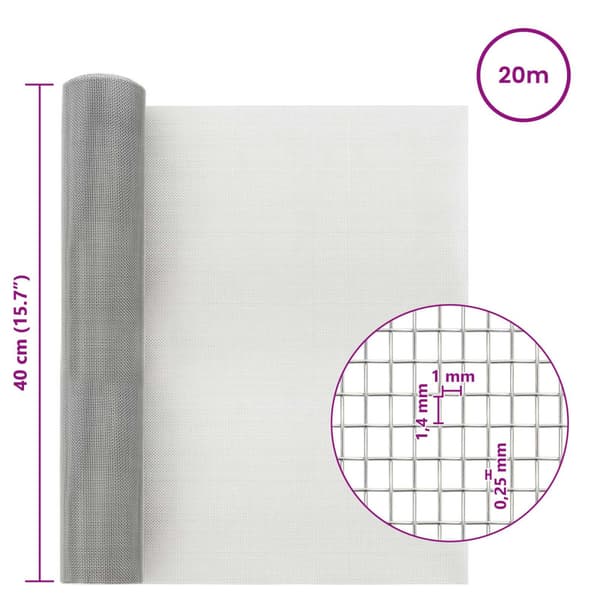 Nätduk 40 x 2000 cm 18 mesh Rostfritt Stål 304 Silver
