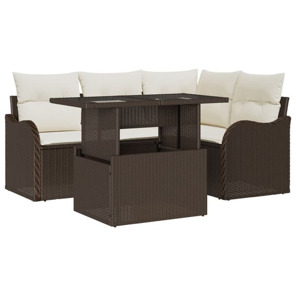 Utomhusmatbord med kudde 5 pcs Brun Poly rattan
