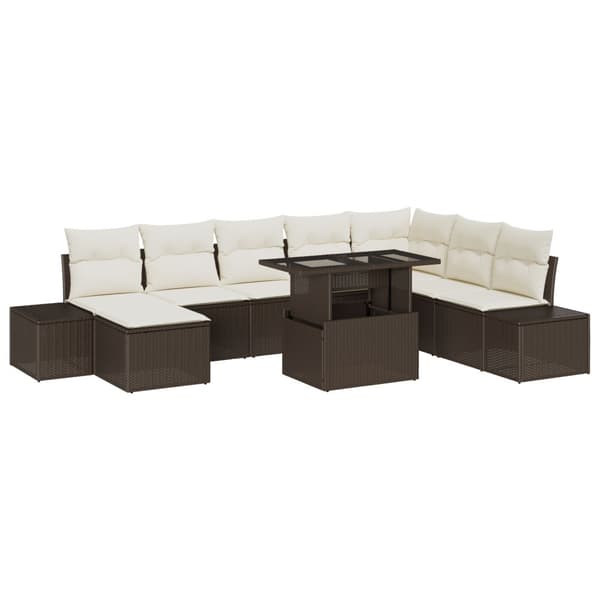 Trädgårdsoffset med lagring 9 pcs Brun Poly rattan