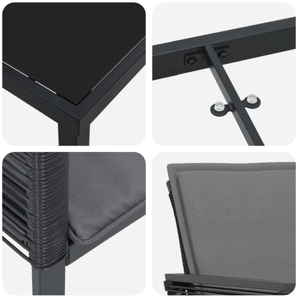Trädgårdsmöbelset 5 pcs Svart Pulverlackerat stål