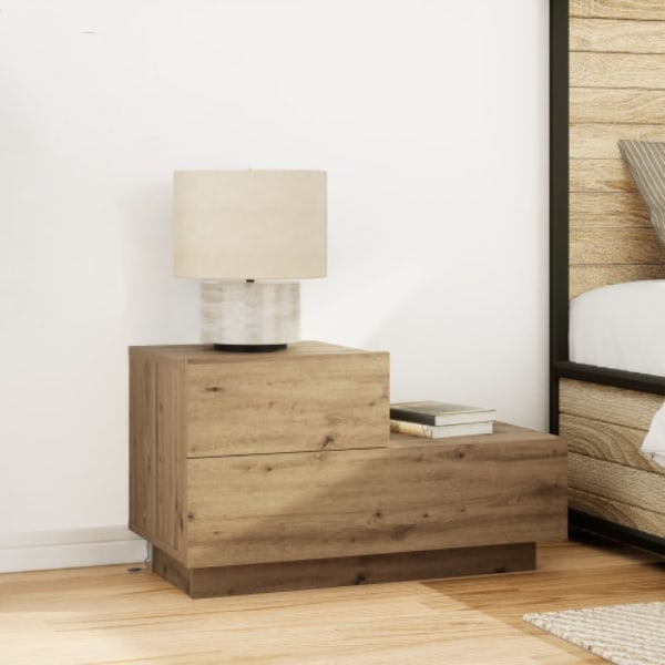Sängbord med LED-lampor artisan ek 100x36x49 cm