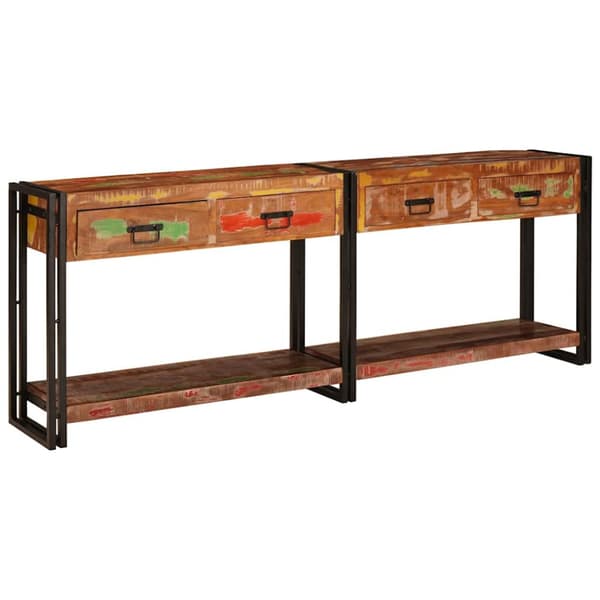 Konsolbord med låda 2 pcs Flerfärgsdesign Solid återvunnen trä