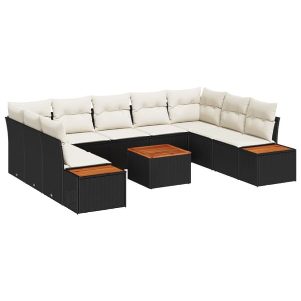 Trädgårdsoffset med kudde 10 pcs Svart Poly rattan