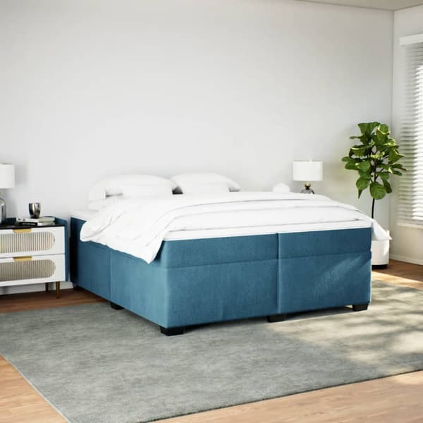 Ramsäng med madrass mörkblå 200x200 cm sammet